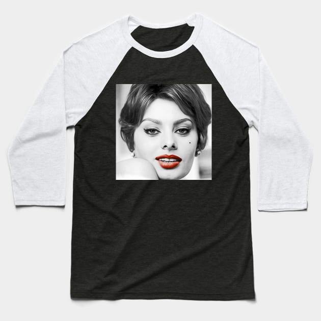 Sophia Loren 'Lips' Baseball T-Shirt by SiSuSiSu